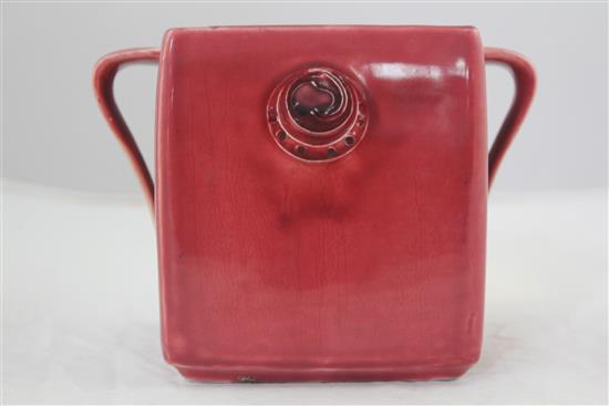 A William Moorcroft Flamminian ware square two handled vase, made for Liberty & Co, c.1910, 13cm